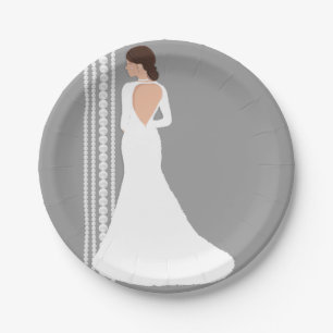 Modernes White Wedding Dress & Pearls Brautparty Pappteller