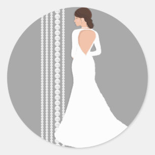 Modernes White Wedding Dress & Pearls Brautparty Runder Aufkleber
