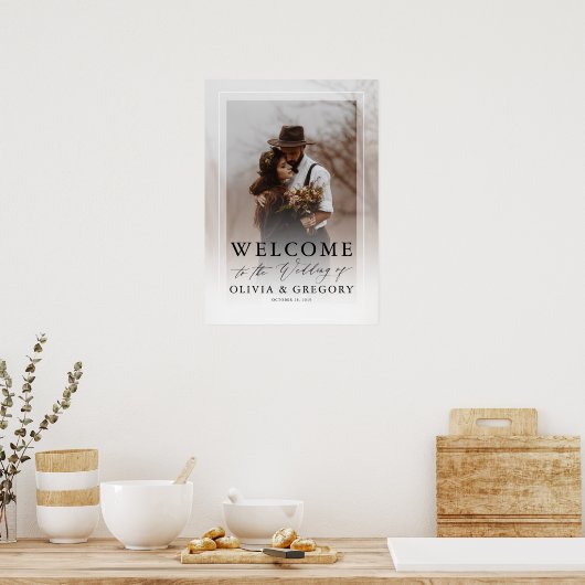 Modernes White Wedding Foto Begrüßungszeichen Poster (Küche)