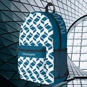 Modernes Wiederholmuster Weiß Aquamarin Bedruckter Rucksack