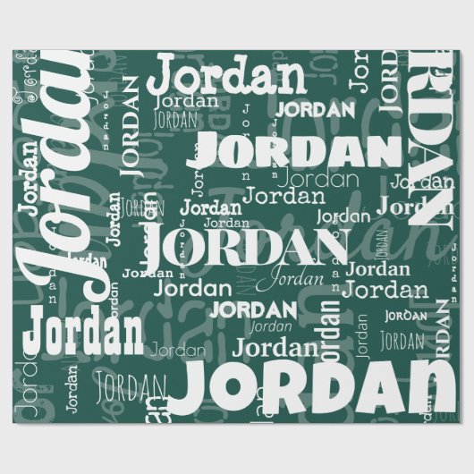 Modernes, wiederholtes Namensmuster Smaragdgrün we Geschenkpapier (Flach)