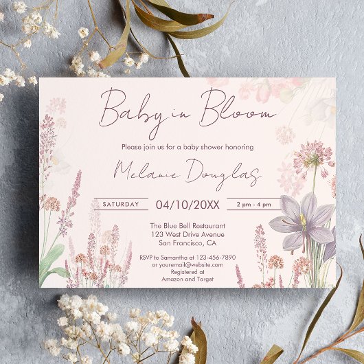 Modernes Wildblume Baby in Bloom Baby Dusche Einladung