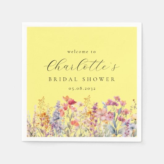 Modernes, Wildblume Brautparty Willkommen Serviette (Vorderseite)