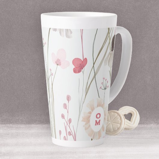 Modernes Wildblume Monogram Pink Green Milchtasse