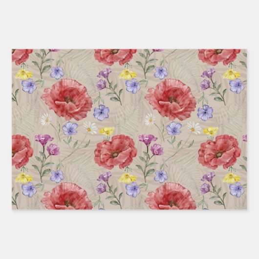Modernes Wildblume-Muster Geschenkpapier Set (Vorderseite)