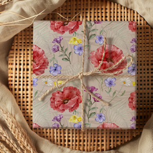 Modernes Wildblume-Muster Geschenkpapier Set