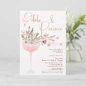 Modernes Wildblume Petal und Prosecco Brautparty Einladung (Stehend Vorderseite)