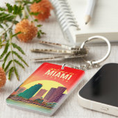 Modernes Willkommen bei Miami Florida Travel Schlüsselanhänger (Vorderseite rechts)