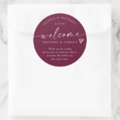 Modernes Wine Burgund Wedding Welcome Hotel Bag Runder Aufkleber (Tasche)