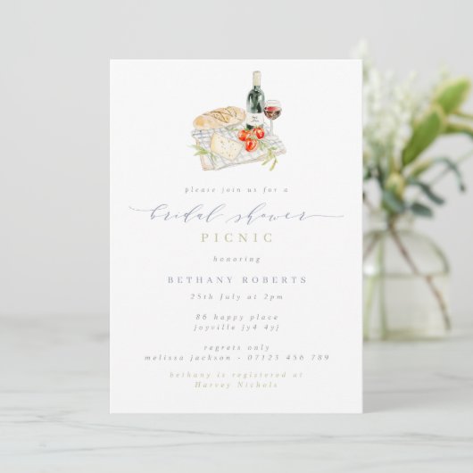 Modernes Wine & Käse Brautparty Picnic Einladung (Stehend Vorderseite)
