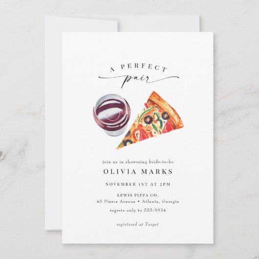 Modernes Wine & Pizza Perfektes Pair Brautparty Einladung (Vorderseite)