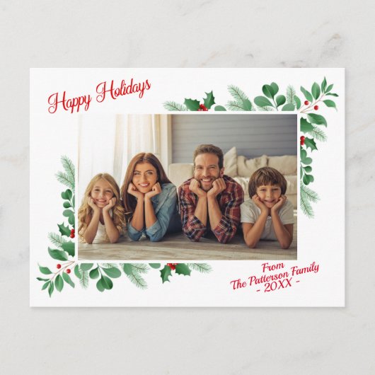 Modernes Winter Foliage Happy Holidays Foto Postkarte (Vorderseite)