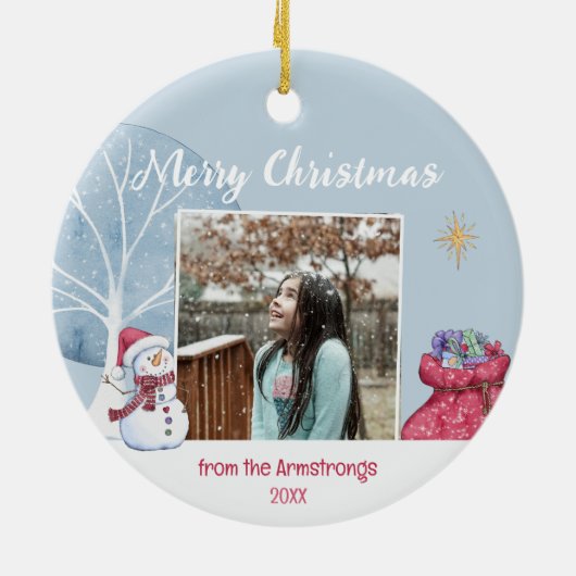 Modernes Winter Foto FamilienIllustration Weihnach Keramik Ornament (Hinten)