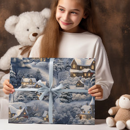 Modernes Winterdorf Weißes Weihnachtsfest Geschenkpapier