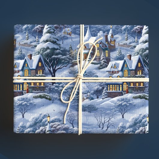 Modernes Winterdorf Weißes Weihnachtsfest Geschenkpapier