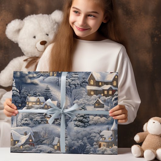 Modernes Winterdorf Weißes Weihnachtsfest Geschenkpapier