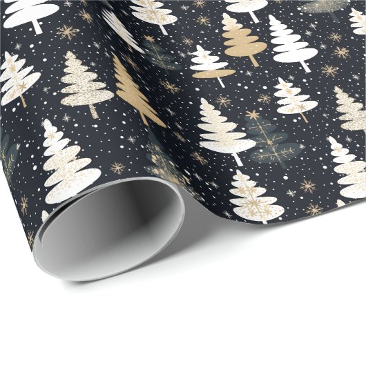 Modernes Winterferienbaum Snowflake Muster Geschenkpapier (Rolleneckpunkt)