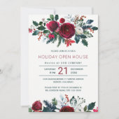 Modernes Winterferienhaus mit roten Blume Einladung (Vorderseite)