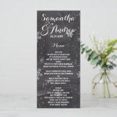 Modernes Winterschneeflocken-Kalkboard Hochzeitsme Menükarte (Stehend Vorderseite)