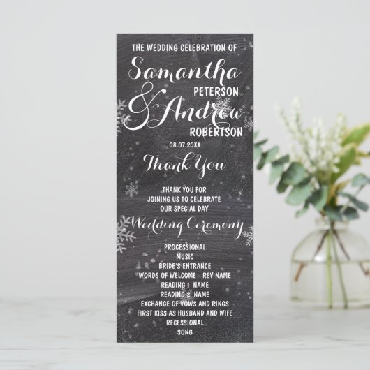 Modernes Winterschneeflockenprogramm Programm (Stehend Vorderseite)