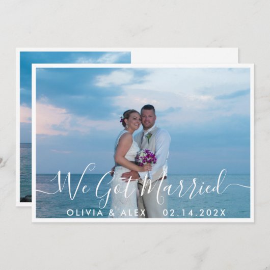 Modernes Wir haben Verheiratetes White Script Hoch Ankündigung (Vorne/Hinten)