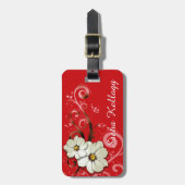 Modernes wirbelndes Curlicues | Blumenrot Gepäckanhänger (Vorderseite vertikal)