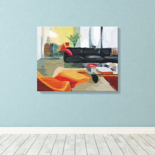 Modernes Wohnzimmer Retro Leinwanddruck (Insitu (Holzboden))