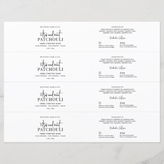 Modernes Wrap-Label für schwarze und weiße Seife (Vorderseite)