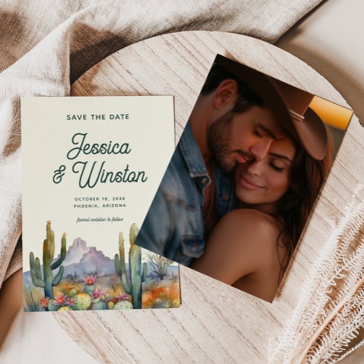 Modernes Wüstenkaktus-Foto Save the Date Einladung