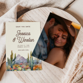 Modernes Wüstenkaktus-Foto Save the Date Einladung