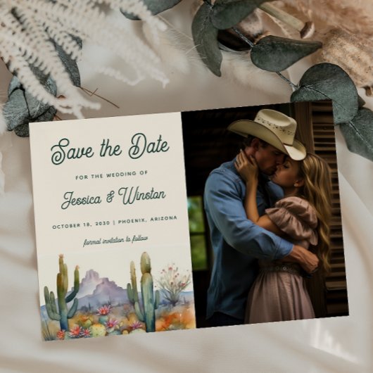 Modernes Wüstenkaktus-Foto Save the Date Postkarte