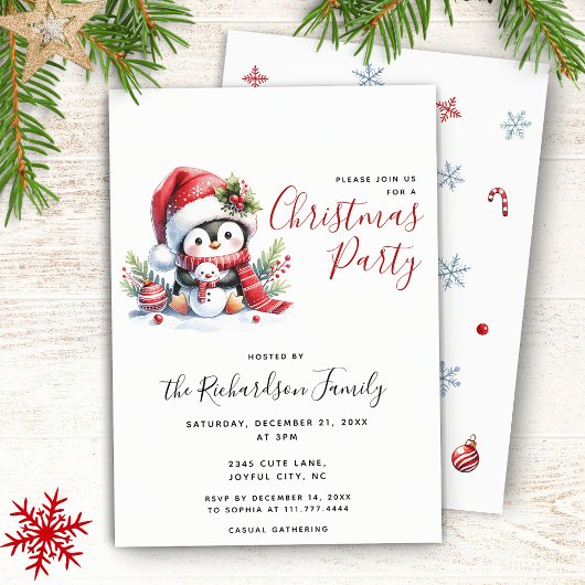 Modernes Xmas Party Niedlich Pinguin Weihnachten Einladung