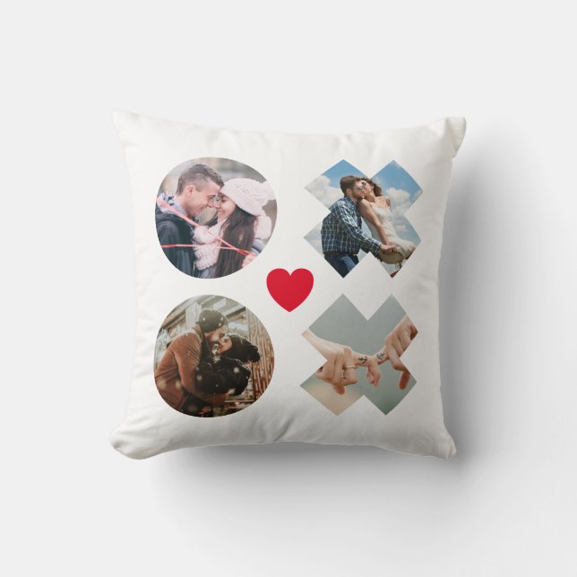 Modernes xoxo 4 Foto Collage rote Liebe Herz Kissen (Vorderseite)