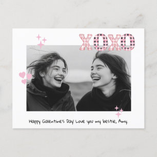 Modernes XOXO Galentine's Day Custom Foto & Text P Postkarte