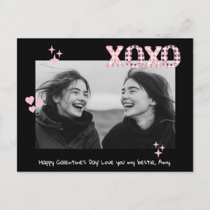 Modernes XOXO Galentine's Day Custom Foto & Text P Postkarte