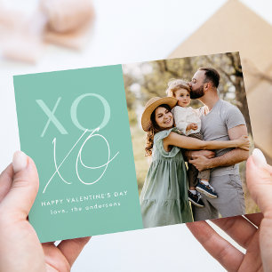 Modernes XOXO Mint Green Valentine's Day Foto Feiertagskarte