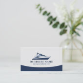 Modernes Yacht Logo Navy Blue Beruflich Boote Visitenkarte (Stehend Vorderseite)