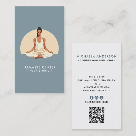 Modernes Yoga/Mindfulness Lotus Pose Socials QR Co Visitenkarte (Vorne/Hinten)