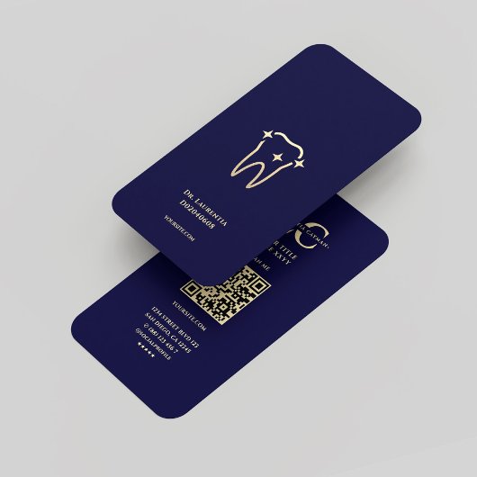 Modernes Zahnarzt Monogram Midnight Blue Gold Dent Visitenkarte