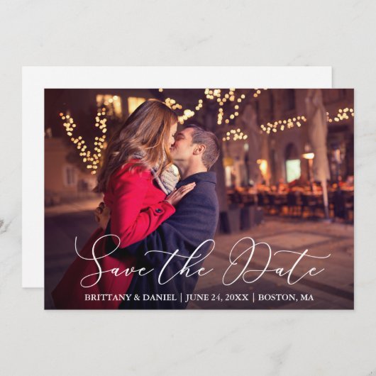 Modernes, zartes Kalligrafie-Foto Save The Date (Vorne/Hinten)