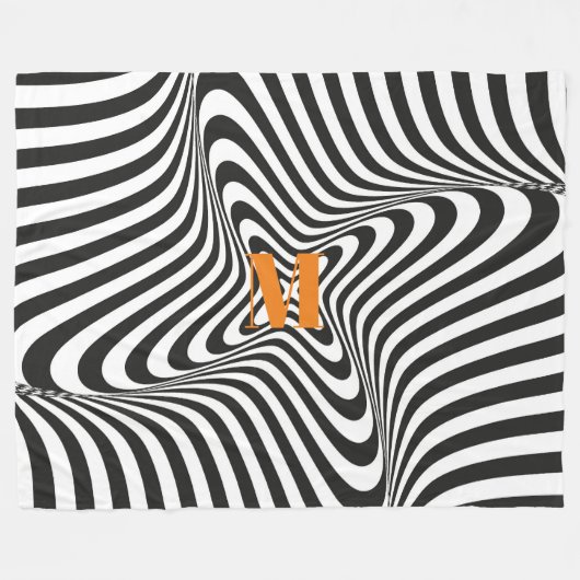Modernes Zebra Design Retro Wave Monogramm Fleecedecke (Vorderseite (Horizontal))