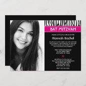 Modernes Zebra Pink Foto Bat Mitzvah Einladungen (Vorne/Hinten)