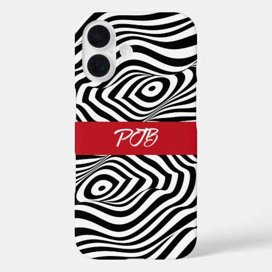 Modernes Zebra Stripe iPhone Case - Bold Monogram (Rückseite)
