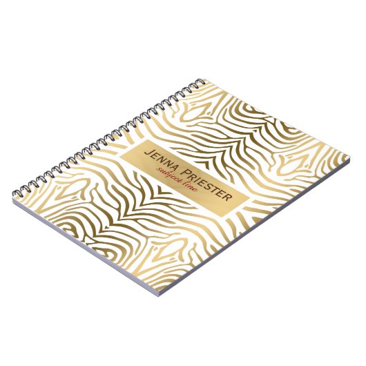 Modernes Zebrastreifen-Muster aus Weiß und Gold Notizblock (Linke Seite)