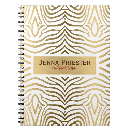 Modernes Zebrastreifen-Muster aus Weiß und Gold Notizblock (Vorderseite)
