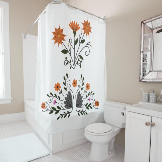 Modernes zeitgenössisches Blumenweiß Duschvorhang (Beispiel)