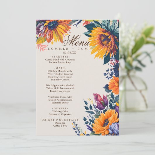 Modernes, zeitgenössisches Hochzeitmenü Menükarte (Stehend Vorderseite)