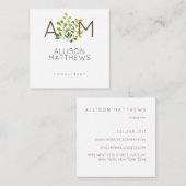 Modernes zeitgenössisches Mit Blumengrün Quadratische Visitenkarte (Vorne/Hinten)