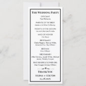 Modernes zeitloses Schwarz-Weiß-Hochzeitsprogramm (Rückseite)