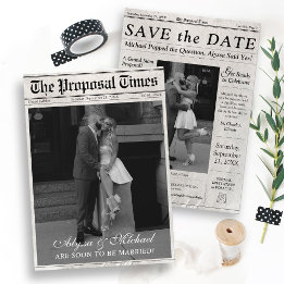Modernes Zeitungs-Foto Der Vorschlag Times Trendy Save The Date